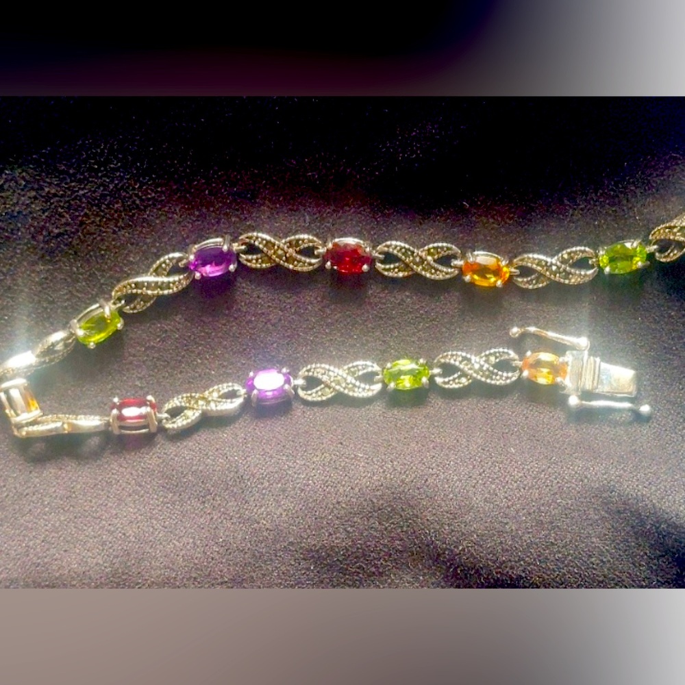 NWOT Stunning multi gemstone rainbow bracelet with marcasite 7.5"